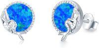 wholesale S925 Sterling Silver Mermaid Stud Earrings with Blue Opal Ocean s for Women's Birthday Graduation-Blue Opal
