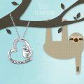 wholesale 925 Sterling Silver Heart-Shaped Sloth Slide Charm Necklace - Keep Me in Your Heart Pendant Gift for Her-0-1