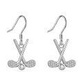 wholesale 925 Sterling Silver White Gold Plated Crossed Golf Club Cubic Zirconia Drop Earrings-0-0