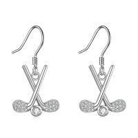 wholesale 925 Sterling Silver White Gold Plated Crossed Golf Club Cubic Zirconia Drop Earrings-Golf Earrings