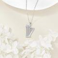 wholesale 925 Sterling Silver Harp Musical Instrument Pendant Necklace with Cubic Zirconia Stones and Chain for Women Girls  43cm Length-0-4