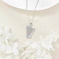 wholesale 925 Sterling Silver Celtic Harp Pendant Necklace With Cubic Zirconia Platinum Plated-0-4