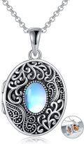 wholesale 925 Sterling Silver Moonstone Oval Photo Locket Pendant Necklace for Mothers Daughters Wives-0-0