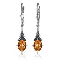 wholesale 925 Sterling Silver Blue Topaz Oval Cut Vintage Style Leverback Earrings-Yellow