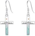 wholesale 925 Sterling Silver Cross Mountain Turquoise Stone Drop Earrings-0-0