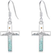 wholesale 925 Sterling Silver Cross Mountain Turquoise Stone Drop Earrings-D-Cross