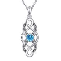 wholesale 925 Sterling Silver Celtic Knot Birthstone Pendant Necklace-March
