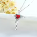 TOUPOP Sterling Silver Garnet Cross Necklace Heart Pendant January Birthstone Jewelry Gift-0-4