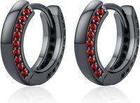 wholesale Sterling Silver 12 Month Birthstone Hoop Earrings for Men Gift for Father Husband-Black Hoops002-01-Jan Garnet