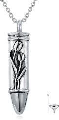 wholesale 925 Sterling Silver Bullet Shaped Tulip Flower Memorial Keepsake Jewelry with Funnel and Fill Tool - 3D Engraved Design (Tulips)-0-0