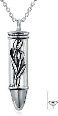 wholesale 925 Sterling Silver Bullet Shaped Tulip Flower Memorial Keepsake Jewelry with Funnel and Fill Tool - 3D Engraved Design (Tulips)-Tulip
