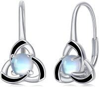 wholesale 925 Sterling Silver Moonstone Celtic Triquetra Leverback Earrings - Irish  for Her-Black