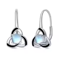 wholesale 925 Sterling Silver Moonstone Celtic Triquetra Leverback Earrings - Irish  for Her-Black