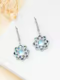 TOUPOP Sterling Silver Moonstone Abalone Lotus Dangle Earrings-0-3