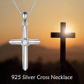 wholesale 925 Sterling Silver Cubic Zirconia Cross Pendant Necklace with Chain 45cm Length-0-5