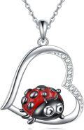 wholesale 925 Sterling Silver Red Ladybug in Heart Shaped Frame Pendant Necklace - Cute Insect  for Women-0-0
