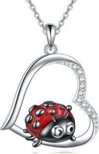 wholesale 925 Sterling Silver Red Ladybug in Heart Shaped Frame Pendant Necklace - Cute Insect  for Women-Ladybug