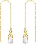 wholesale 14K Gold Opal Celtic Knot Threader Drop Earrings with Long Chain - White Stone for Her-0-0