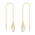 wholesale 14K Gold Opal Celtic Knot Threader Drop Earrings with Long Chain - White Stone for Her-0-0