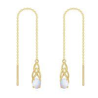 wholesale 14K Gold Opal Celtic Knot Threader Drop Earrings with Long Chain - White Stone for Her-Opal Celtic Knot