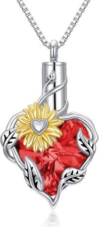 wholesale S925 Sterling Silver Ruby Sunflower Urn Necklace for Ashes Cremation Jewelry Keepsake Gift-Sunflower-Red