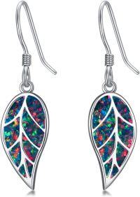 wholesale 925 Sterling Silver Leaf Opal Drop Earrings - Mother's Day Gifts for Women-Dark Blue