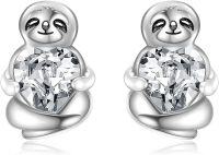 wholesale 925 Sterling Silver Pink Heart Sloth Stud Earrings - Birthday Gifts for Women-White