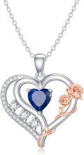 wholesale 925 Sterling Silver Blue Sapphire Heart Rose Gold Plated Flower Pendant Necklace for Women Gifts-0-0