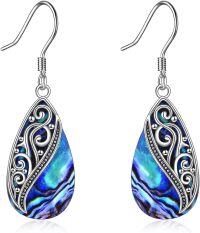 wholesale 925 Sterling Silver Abalone Shell Teardrop Dangle Earrings with Leverbacks-F-Abalone Filigree