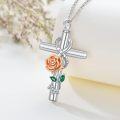 wholesale 925 Sterling Silver Cross Rose & Emeralds Memorial Jewelry Urn Necklace with Funnel and Chain-0-3