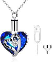 wholesale 925 Sterling Silver Blue Austrian Crystal Heart Cremation Jewelry with Funnel and Pin Set-A6 I love you dad - Classic