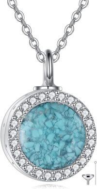 wholesale Sterling Silver Opal Turquoise Urn Necklace for Ashes Memory Jewelry-Turquoise