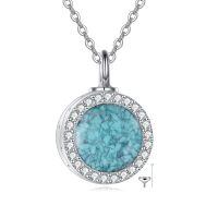wholesale 925 Sterling Silver Black Onyx & Cubic Zirconia Round Cremation Keepsake Pendant Necklace with Funnel and Fill Tool-Turquoise