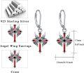 wholesale 925 Sterling Silver Red Enamel Winged Cross Drop Earrings-0-2