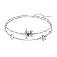 wholesale 925 Silver Sea Turtle Moss Agate Shell Starfish Double Layer Bracelet-Turtle A