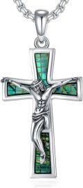 wholesale S925 Sterling Silver Cross Necklace with Abalone Shell Pendant for Men Women Religious Protection Amulet  -0-0