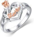 wholesale TOUPOP Sterling Silver Sister Ring - Rose Flower & Heart Design, Perfect For Women, Lasts Forever -0-0