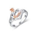 TOUPOP Sterling Silver & Zircon Sister Ring, Rose Flower Heart-0-0