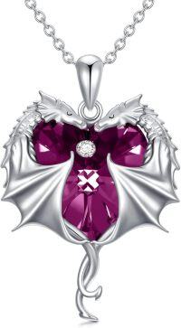 wholesale Sterling Silver Austrian Crystal Dragon Necklace for Women Girls-Heart Dragon-Purple