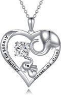 wholesale 925 Sterling Silver & Birthstone Crystal Elephant Pendant Necklace for Women, Adjustable 18 Rolo Chain, Gift for Mom-0-0