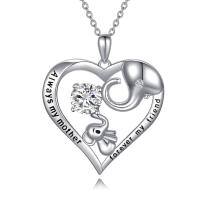 wholesale Sterling Silver Birthstone Crystal Mom Necklace Heart Elephant Jewelry Gift-04-Apr-White Topaz