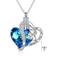 wholesale 925 Sterling Silver Heart-Shaped Cremation Jewelry Pendant with Blue Crystal and Funnel Set-Elephants Crystal Necklaces