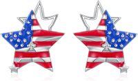 wholesale 925 Sterling Silver Star USA Flag Stud Earrings with Cubic Zirconia Accents - Patriotic  Set-Stars-2