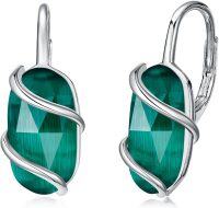 wholesale 925 Sterling Silver Emerald Drop Earrings for Women - May Birthstone Green Gemstone Dangle Jewelry-Leveback-Emerald-May