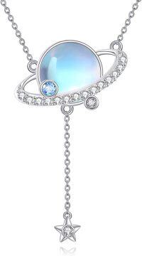 wholesale 925 Sterling Silver Blue Moonstone Planet Star Pendant Necklace for Women Gifts-Planet