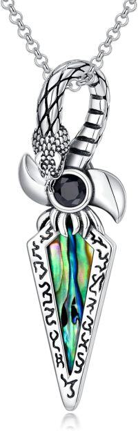 wholesale 925 Sterling Silver Pendant Necklace with Abalone Shell and Black Stone in Gothic Style Sword Design-Snake Dagger