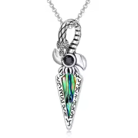 wholesale 925 Sterling Silver Pendant Necklaces Wholesale with Abalone Shell and Black Stone in Gothic Style Sword Design-Snake Dagger