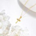 wholesale 14K Gold Heart-Shaped Diamond Cross Necklace for Women - Religious Idea-0-1