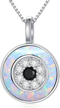 wholesale 925 Sterling Silver Opal Round Evil Eye Pendant Necklace for Women Greek Protection s-M1