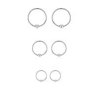 wholesale 925 Sterling Silver Hoop Earrings White Gold Plated Ball Bead Three Pair Set-Silver-10\/12\/14mm